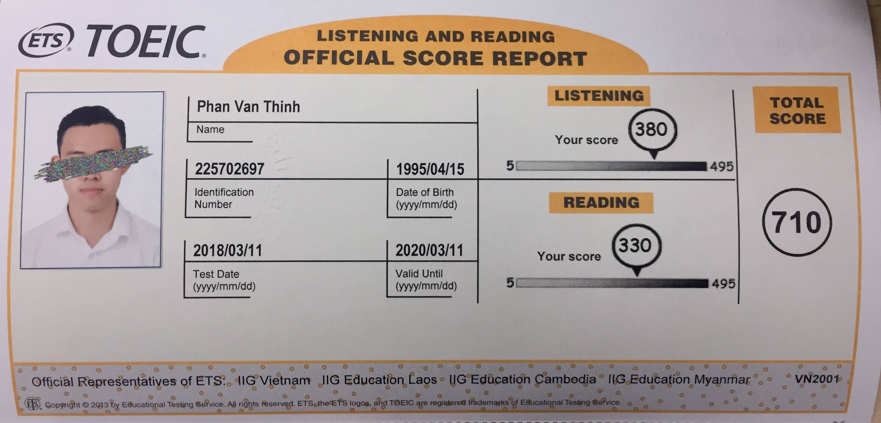 My TOEIC score report